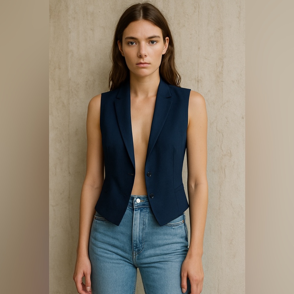 NWT! AKRIS sold at Bergdorf Goodman Navy blue Sleeveless Top / Vest Sz 6